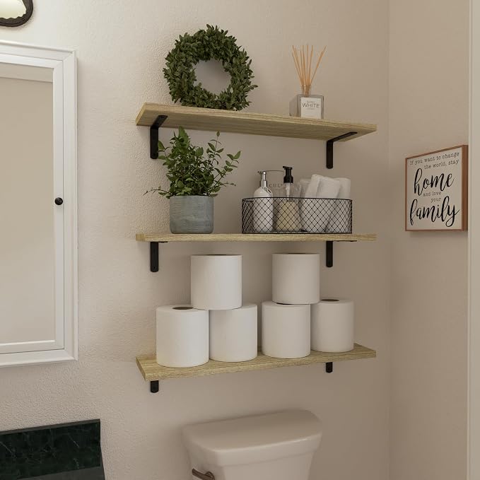 Wood Floating Shelves Set of 6, 24 inch Long Floating Shelves for Wall Decor, Farmhouse Shelf for Bedroom, Bathroom Storage Shelves, Book Shelves for Living Room - Rustic Brown - Image 4