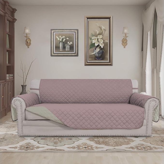 Easy-Going Reversible Couch Cover, 3 Cushion Sofa, X-Large, Pink/Beige | Machine Washable Slipcover For Dogs, Water Resistant Furniture Mat For Living Room, Non-Slip Sofa Cover, Pet Friendly - Image 2