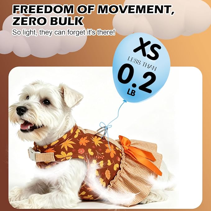 EXPAWLORER Dog Harness Small Medium Sized Dogs, No Choke No Pull Mesh Vest | Fall Dog Dress Bowknot Harness and Leash Set, Cute Princess Puppy Soft Outfits Clothes Costume for Girls Party Cats Brown S - Image 5
