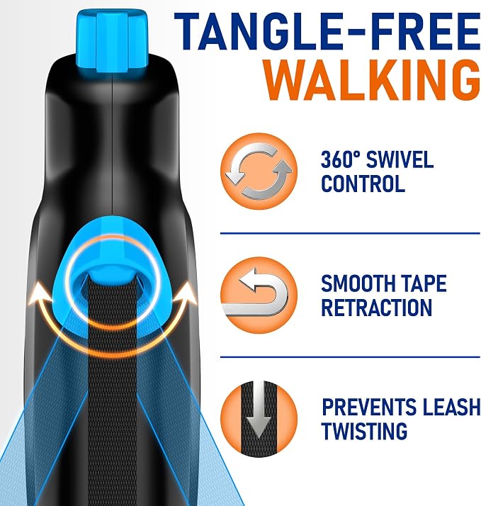 20.1 ft Retractable Dog Leash for Dogs 10–100 lbs - Heavy Duty Tape Leash with Strong Nylon Tape - 360° Swivel Control - One-Click Brake & Lock - Ergonomic Non-Slip Grip for Safe & Easy Daily Walks BL - Image 7