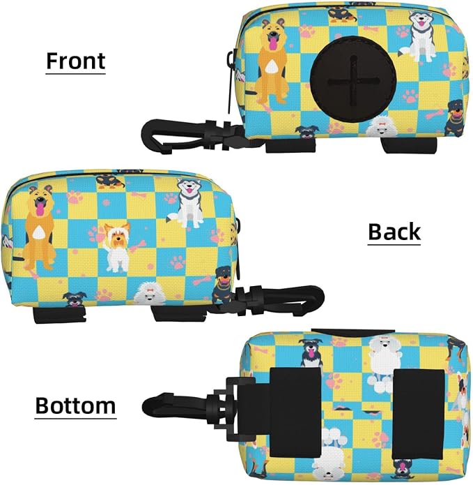 Dog Poop Bag Holder for Leashes - Lightweight Pet Waste Bags Dispenser Doggy Zippered Pouch for Puppy Walking Accessories(Plaid Dog Paw Print Bones) - Image 2