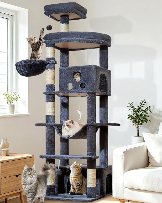 Taoqimiao 79in Cat Tree, Tall Large Cat Tower for Indoor Adult Cats S10G | Easy assembly, Sturdy, Multi Level, Easy Clean, Cozy Condo, Perches, Baskets, Suitable for Kittens and Adult Cats by Taoqimiao