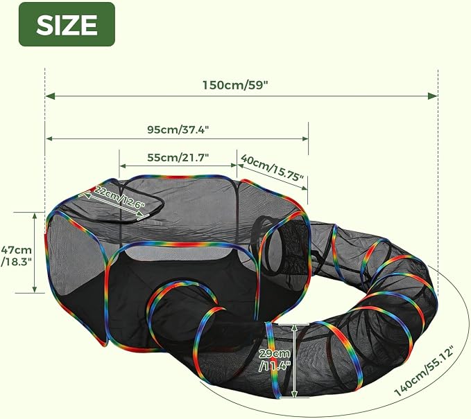 PAWZ Road Outdoor Cat Tunnel Portable Catio 2 in 1 Cat Tent & Play Tunnel | Large Collapsible Cat Enclosure with Breathable Mesh offers Full Visibility; Folds Compact for Travel, Fits Cats & Small Pets - Image 3
