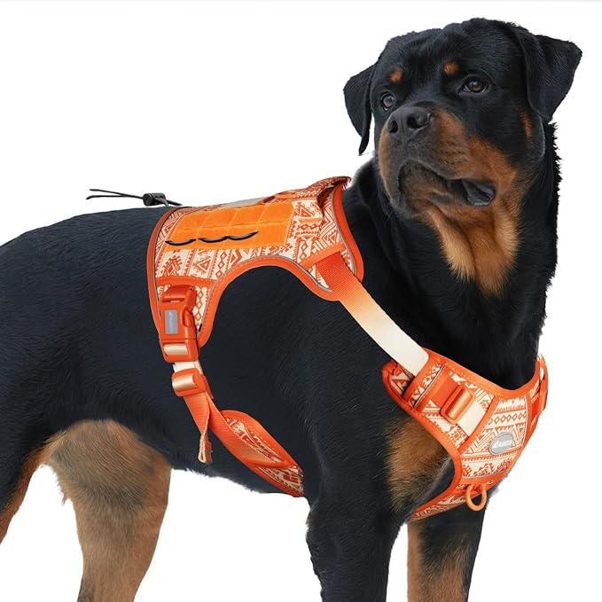 AUROTH Tactical Dog Harness for Large Dogs, Heavy Duty No Pull Pet Vest | Easy Control Handle, Adjustable, Reflective, Military K9, for Doberman Husky Walking Hunting Hiking, Bohemia Orange, X-Large by AurothPets
