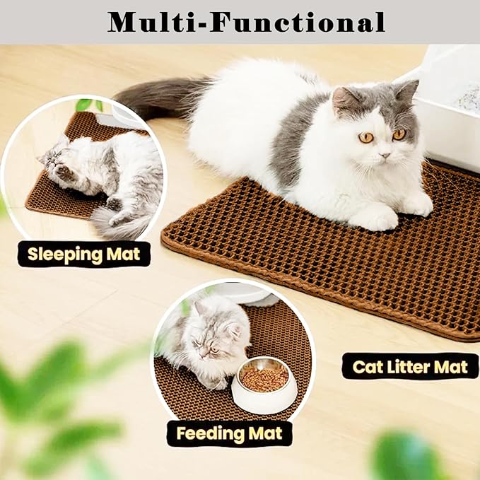 HCY&WLD Cat Litter Mat, Double Layer Cat Litter Box Mat (30x22 Inch, Brown) | Waterproof Urine-Proof Non-Slip Litter Trapping Mat, Soft on Kitty Paws, Scratch-Resistant, Scatter Control, Easy to Clean - Image 6