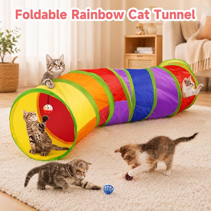 AILUKI 33PCS Cat Toys Variety Pack for Indoor Cats, Kitten Toys Cat Tunnel | Kitten Toys for Indoor Kittens Cat Toy Bundle Set with Feather Teaser Wand, Springs Balls Bell Mice & Interactive Cat Toys - Image 3