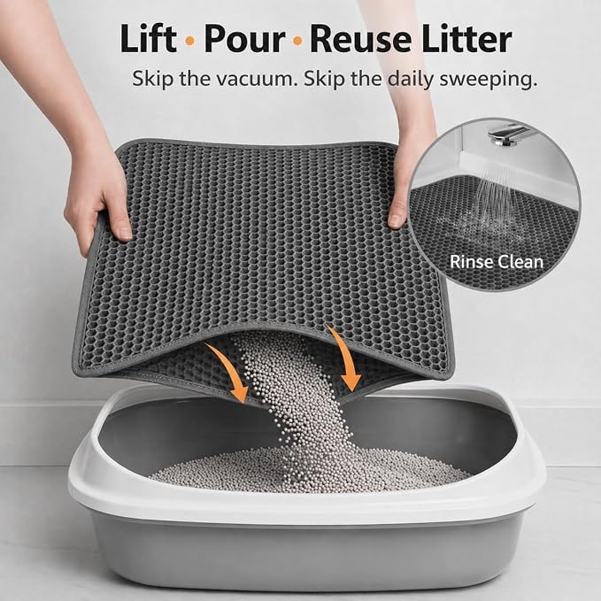 Cat Litter Mat – Large 24x36 Double Layer Honeycomb Litter Trap, Waterproof Non-Slip EVA, Easy Clean Kitty Litter Catcher Litter Box Mat - Image 5