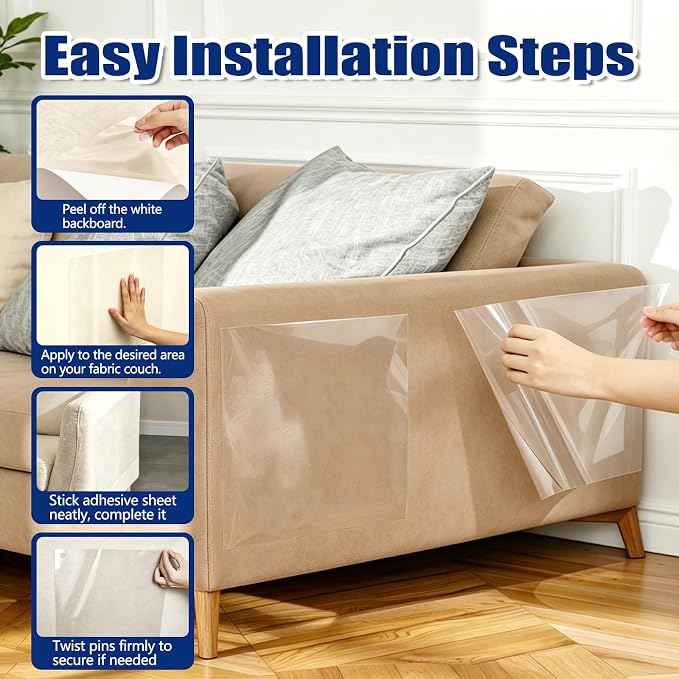 Anti Cat Scratch Furniture Protector, 20 Pack (10 XL+5 L+5 M) Couch Protector with 50 Twist Pins, Heavy Duty Clear Self-Adhesive No Residue Easy to Apply for Sofa, Furniture Corners, Doors & Walls - Image 4