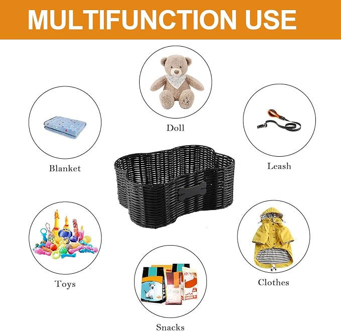 Pet Dog Toy Basket,Dog Bone Shape,Wicker Storage Bin for Dog Cat Toys with DIY Tag,Dog Toy Organizer Holder Boxes for Living Room,Handmade Poly Wicker Basket - Image 5
