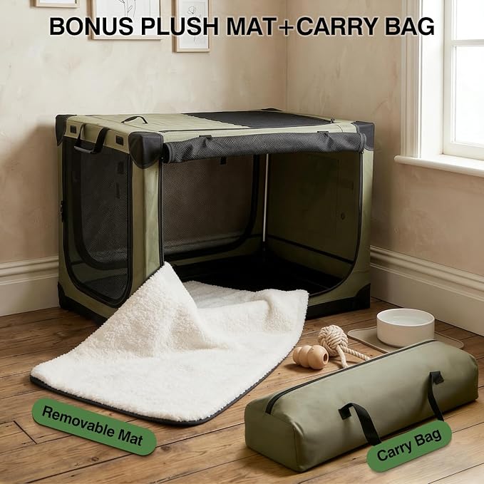 Veraste 30" Soft Collapsible Travel Dog Crate for Medium Dogs,Green | 4-Door Foldable Travel Crate,breathable mesh, foldable with storage bag - Image 4