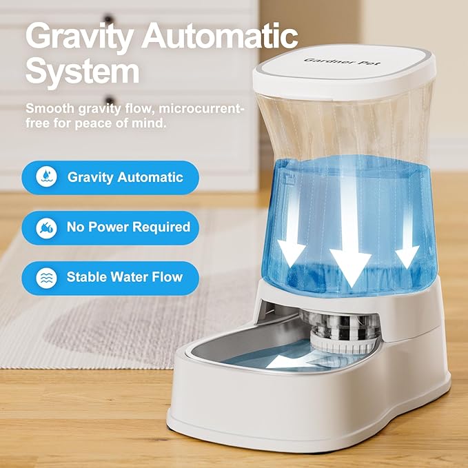 Automatic Gravity Water Dispenser for Dogs, 1Gallon Stainless Steel Water Bowl Dispenser, 100% BPA-Free Dog Water Fountain Dispenser for Small&Medium Dogs, Cats, Puppies(White) - Image 2
