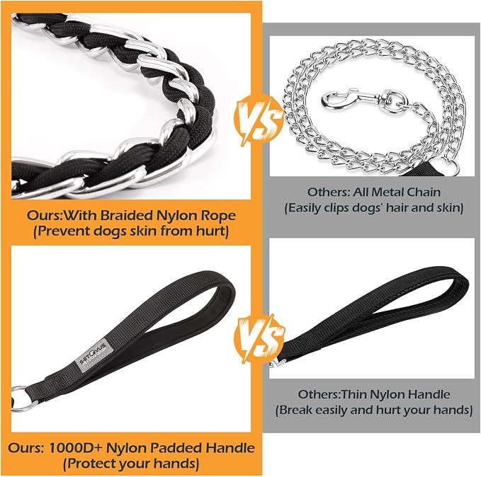 S-ETOVUS-Chain Dog Leash, Bite-Proof Metal Leash, with Padded Handle，Black | Three Sizes 7.25FT/5.2FT/4FT, Woven From Nylon Rope And Chain, Durable And Bite-Resistant, Comfortable With Padded Handles - Image 5