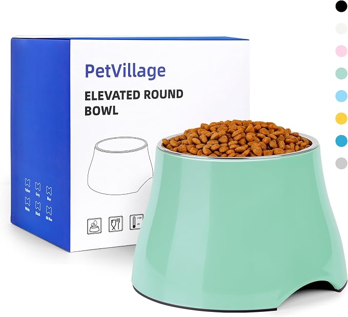 Dog Bowls,Cone Friendly Non-Slip Single Dog Bowl with Stainless Steel Inner, Raised Bowls for Small and Medium Dogs Spaniel Dogs Long Ear, High Capacity, L/3 Cups Mint Green by Petvillage