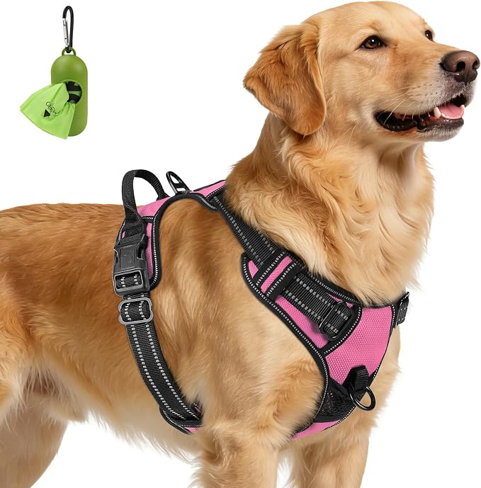 Joytale No Pull Dog Harness for Extra Large Dogs, Front Clip, Pink | Grab Handle for Instant Control, Padded & Adjustable Vest, Sturdy Metal D-Rings, for Safe Training & Daily Walking by Joytale