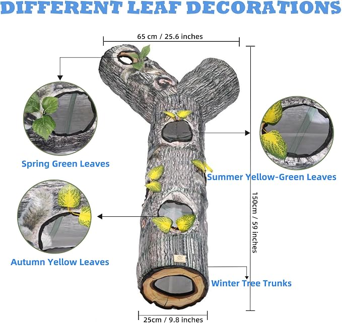 Cat Tunnel,Cat Tunnels for Indoor Cats,Tree Trunk Play Toy for Large Cats、Kitten and Other Small Animals to Chase and Play,Foldable Easy to Store,Cat Tube Toys Long 59" - Image 3