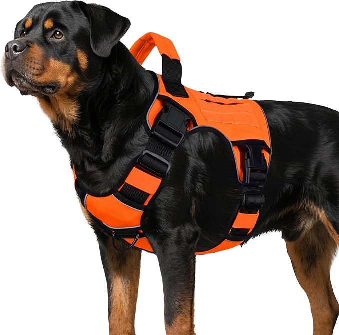 WINGOIN Orange Tactical Dog Harness for Large Dogs,No Pull Dog Harnesses | Heavy Duty with Handle,Adjustable Reflective,Military K9 Style,xl Size Pet Vest,for Husky Doberman,for Walking Hiking by WINGOIN