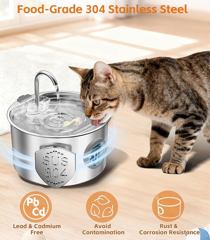 3.2L Cat Water Fountain Stainless Steel with 20 Filters Automatic Pet Water Fountain for Cats/Dogs Indoor Ultra Quiet Metal Cat Fountains for Drinking Kitty Watering Supplies for Animals - Image 3