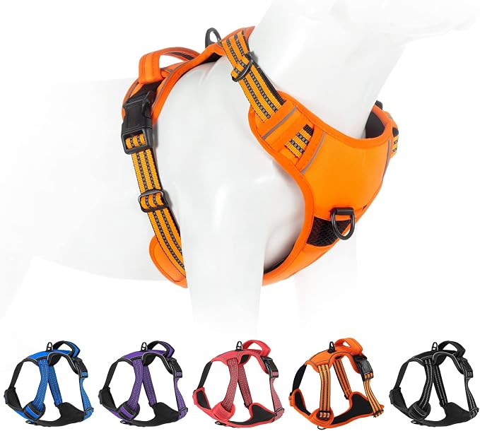 No Pull Dog Harness for Small Medium Large Dogs Adjustable Reflective Pet Vest with Front Clip Padded Harness for Dogs Easy Control Handle Best for Outdoor Training and Walking Orange XL by Bokelai