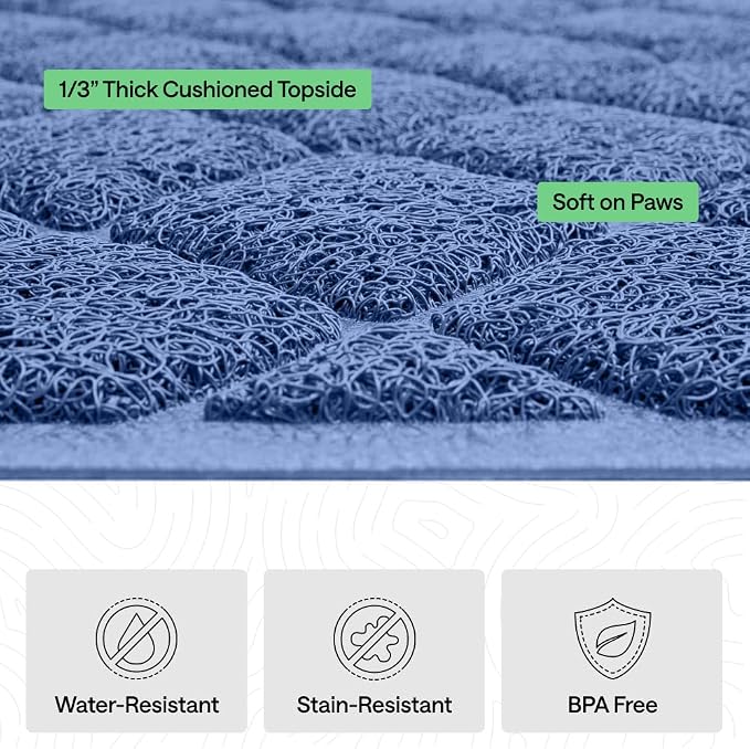GORILLA GRIP Cat Litter Box Mat, 47x35, Cushioned Coil Mesh Litter Trapping Mats, Scatter Control Supplies for Less Mess, Phthalate Free, Ultra Deep Catch Grooves, Rinse or Vacuum to Clean, Navy Blue - Image 5