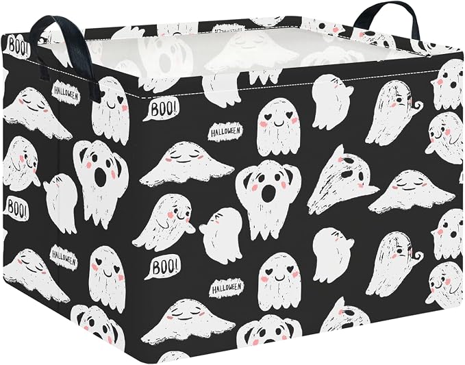 CLOCOR Rectangular Storage Basket Empty,Gift Basket,Waterproof Storage Bin with Handles,Room Decor(Black Ghost Halloween) by CLOCOR