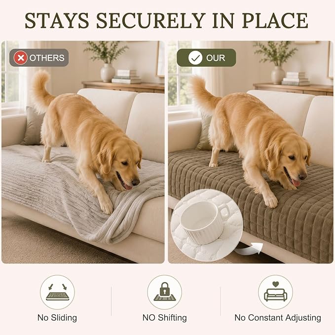 Smiry Velvet Couch Cover for Dogs, Non Slip Soft Sofa Protector for Pets | Washable Sofa Cover for Cats, Furniture Protector Against Pet Hair, Scratches, Fits Sectional Sofa(Mocha Brown, 36"x94.5") - Image 3