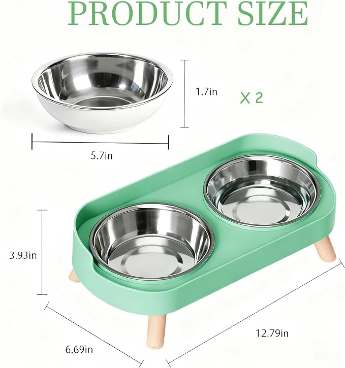 Elevated Cat Bowls, 2 Stainless Steel Raised Cat Food and Water Bowl Set, Splash Proof & Non-Slip, Whisker Fatigue Friendly, Dishwasher Safe for Cats and Small Dogs - Green - Image 3