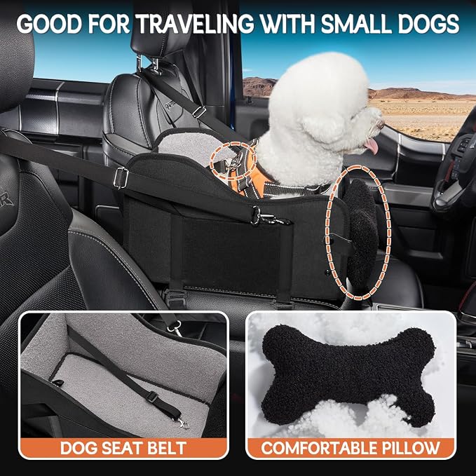TKYZ Center Console Dog Car Seat for Small Dogs,for Car/SUV/Small Truck | Soft Pillow,Double fixation,Scratch-Resistant Fabric,Pet Booster with Safety Belt,Puppy Car Seat for Small Dogs 0-11 lbs - Image 4