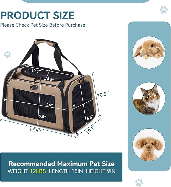 PETSFIT Pet Carrier for Cat, Small Dogs, Khaki - Image 5