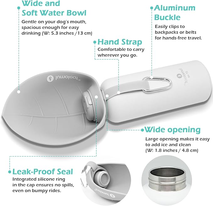 LumoLeaf Insulated Dog Water Bottle 27 oz Stainless Steel - Keep Water Cool or Warm, Portable Pet Water Bowl for Travel, Wide Mouth for Easy Ice Filling & Cleaning (Grey, 27 oz) - Image 3