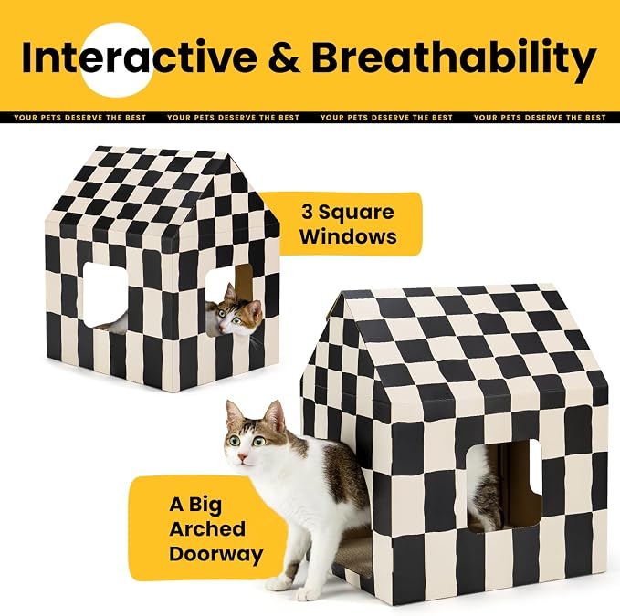 Conlun Large Cat House Scratching Pad Indoor Cave <18 lbs | 2-in-1 cozy cave, heavy-duty recycled cardboard | traps messy crumbs, quick setup | ideal for cats up to 18 lbs - Image 2