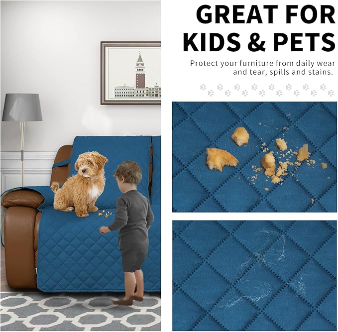 Easy-Going Reversible Couch Cover for 2 Seat Recliner Sofa | Peacock Blue/Beige, Sofa Slipcover For Dogs, Sofa Cover For Loveseat Recliner, Furniture Protector, Pet Friendly - Image 3