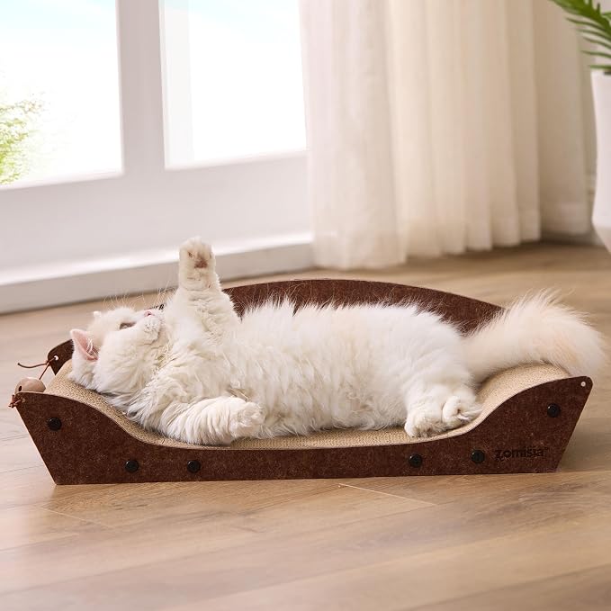 ZOMISIA 26'' Cardboard Cat Scratcher Bed - Large Scratcher Couch for Indoor Cats, Orthopedic Scratching Board, Lounger Scratching Couch with Bells - Image 2