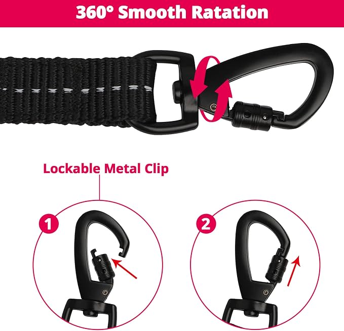 Long Dog Leash 30 FT: Heavy Duty Rope Leashes for Dogs Training with Swivel Lockable Hook Reflective Threads Bungee and Padded Handle - Dog Lead for Large Small Medium Dogs Outside Walking Hiking Pink - Image 4