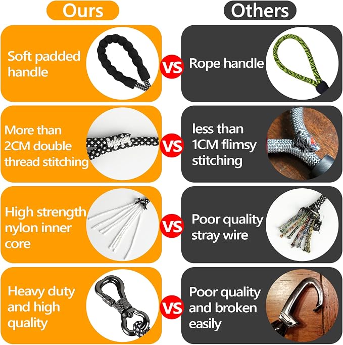 NTR Long Dog Leash, 20FT Check Cord with Swivel Lockable Hook and Comfortable Padded Handle for Reflective Dog Leash for Small Medium and Large Dogs Walking Training Hiking Camping Playing - Image 6