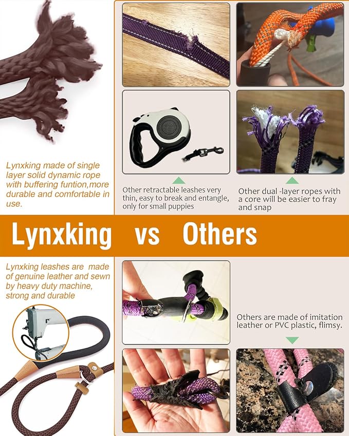 Dog Leash Slip Lead Braided Rope Pet Training Loop Leashes 5ft 6ft 8ft | Lynxking Strong Heavy Duty 1/2" 3/8", Durable Padded Handle No Pull Basic Training Nylon Lead,Small Medium Large Dogs Puppy - Image 3