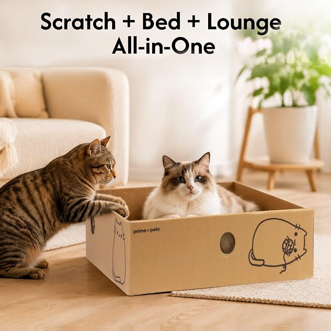 Cardboard Cat Scratcher Box XL, 5 Pack Pads, Indoor Cats Bed | 17x13x5 Size, Reversible Pads, Smart Hole Design, Catnip Included, Low Mess, Furniture Protection, Multi-Cat Friendly - Image 2