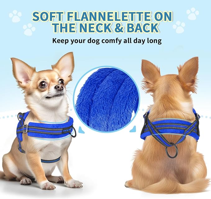 Lukovee Small Dog Harness and Leash Set, No Pull Soft Padded Vest | Both Neck & Chest Adjustable, Reflective, Puppy Harness with 4ft Lightweight Anti-Twist Dog Leash for Small Dogs (Blue, XS) - Image 5