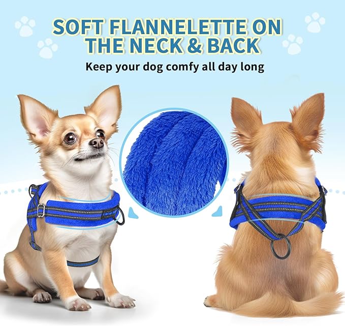 Lukovee Small Dog Harness and Leash Set, No Pull Soft Padded Vest | Both Neck & Chest Adjustable, Reflective, Puppy Harness with 4ft Lightweight Anti-Twist Dog Leash for Small Dogs (Blue, M) - Image 5