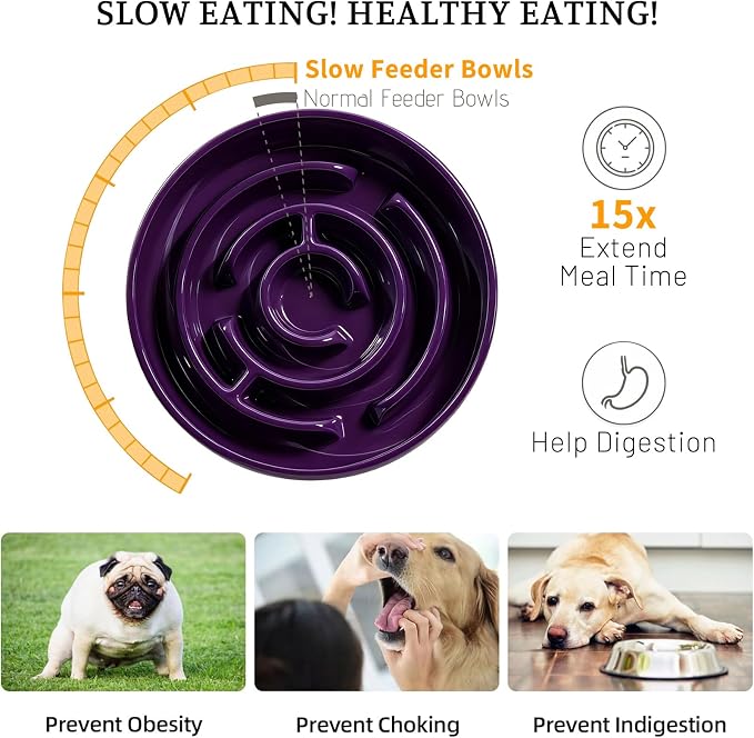 Ceramic Slow Feeder Dog Bowl,1.5 Cups Pet Slow Feeder for Small and Medium Breed,Puzzle Dog Food Dish,Anti-Gulping,Stop Bloat,Preventing Choking(Purple) - Image 4