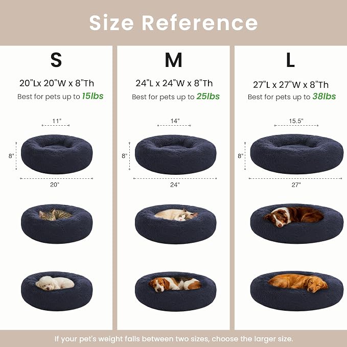 Love's cabin Calming Cat Bed for Indoor Cats, Anti-Anxiety Donut Round Dog Bed, Fluffy Faux Fur Washable Pet Bed for Small Medium Dogs and Cats, Navy, 24in - Image 6