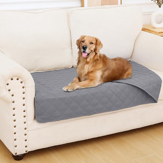 Smiry Waterproof Reversible Pet Couch Covers for Dogs | Pet Friendly, Soft Fabric, Washable Sofa Furniture Protector for Dogs Cat Kids, Checkered (30"x53", Grey/Grey) by Smiry