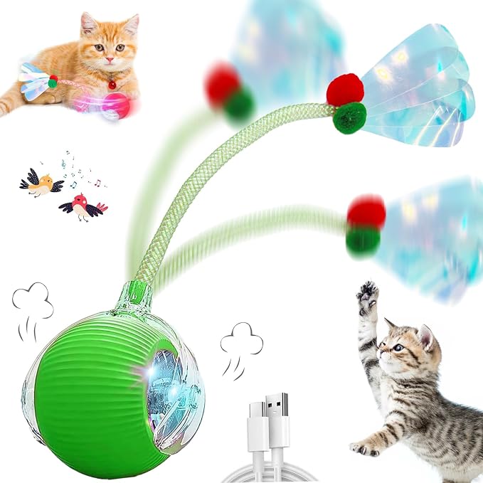 Speedy 2.0 Tail Interactive Cat Toys for Indoor Cats, Automatic Cat Toy with Elastic Mesh Tail, Electric Rolling Ball on Carpet, Chirping and Motion Activate Cat by Unknown