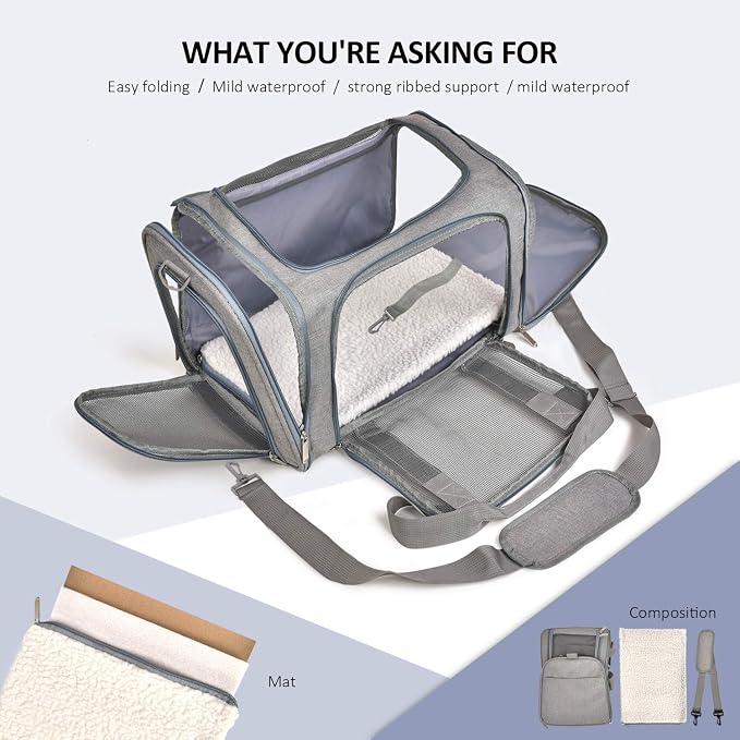 Henkelion Large Cat Carriers Dog Carrier Pet Carrier for Cats Dogs Puppies up to 25Lbs, Big Dog Carrier Soft Sided, Travel Puppy Carrier - Large - Grey - Image 2