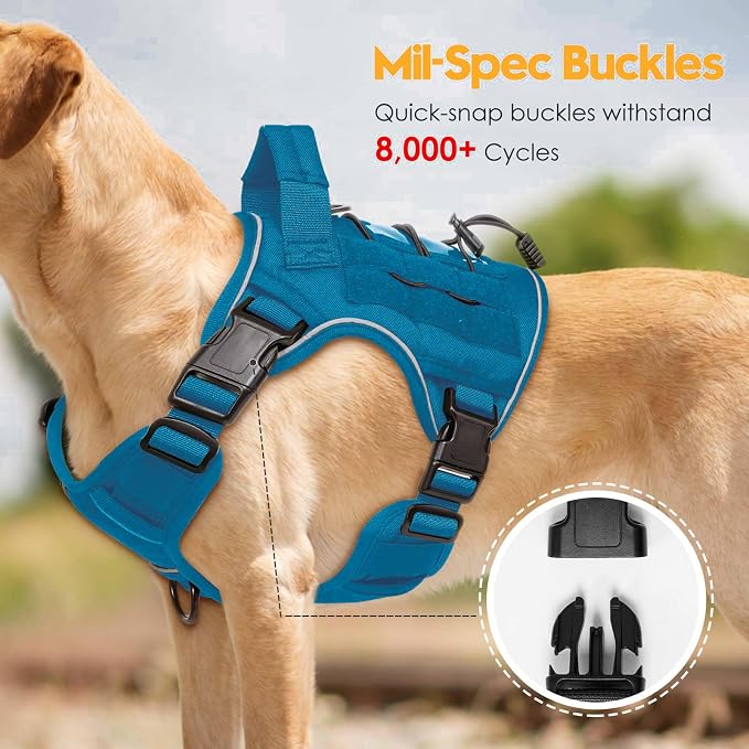 Heavy-Duty Tactical Dog Harness for Large Dogs, No Pull Adjustable Reflective Pet Vest with Molle System, K9 Military-Grade Control for Service Training, Outdoor & 10+ Breeds, Blue, Medium - Image 3