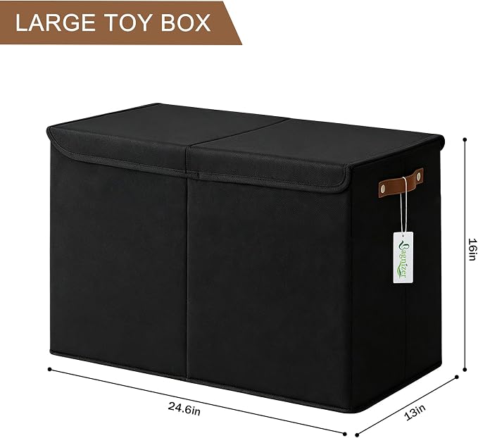 Bagnizer Large Toy Storage Box with Lids, Collapsible Sturdy Baby Storage Organizer Chest Bin Basket for Kids, Boys, Girls, Playroom, Nursery, Bedroom, Closet 25"x13"x16" (Black) - Image 9