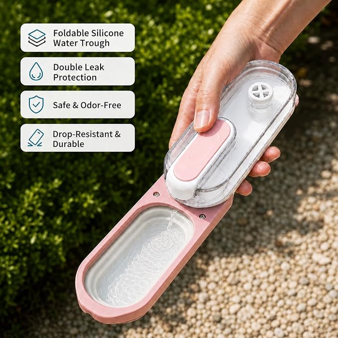 Dog Water Bottle Portable, 11.8 oz(350 ml) | Leak-Proof, BPA-Free, Lightweight, Foldable for Hiking, Walking, Car Rides, Pink - Image 3