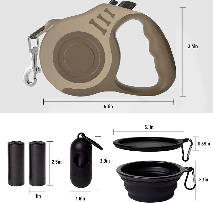 Retractable Dog Leash Automatic Telescopic Tractor Dog Tape | Pet Tape 10/16 FT Durable and Convenient, with Folding Bowl, Dispenser, Rubbish Bags, Suitable for Small and Medium Dogs - Image 3