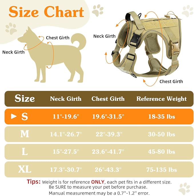 VavoPaw Heavy Duty Tactical Dog Harness for Small Dogs, No Pull Adjustable | Pet Harness Reflective Service Training Easy Control Pet Vest Military K9 Working Dog Harnesses（Army Yellow, S） - Image 2