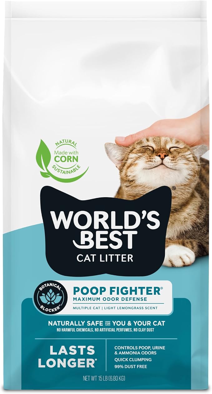 World's Best Cat Litter, Poop Fighter, Urine & Poop Odor Defense, 15 lb Bag by WorldsBestCatLitter