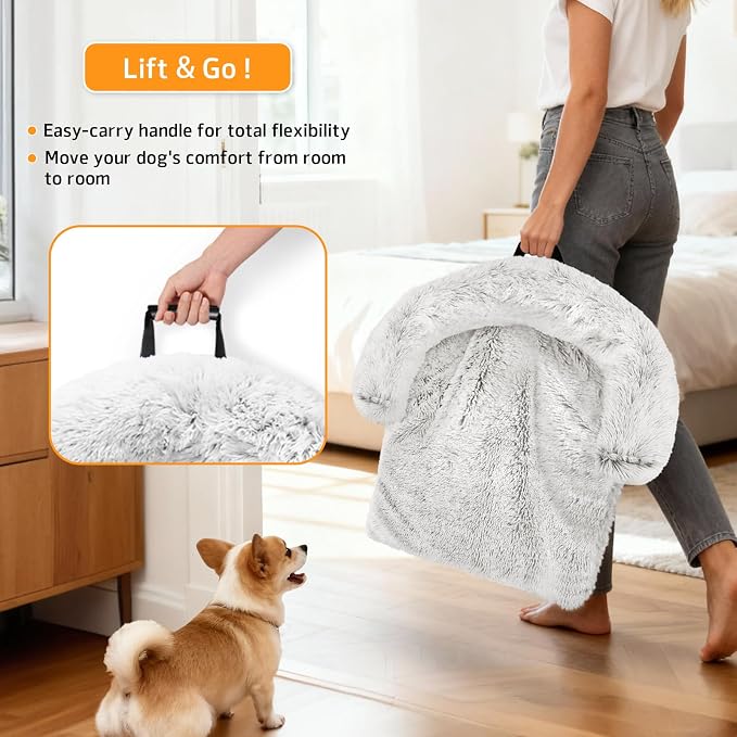 GGIB Calming Dog Bed Fluffy Plush Dog Mat for Furniture Protector with Removable Washable Cover for Large Medium Small Dogs and Cats (Extra Extra Large, Light Grey) - Image 3